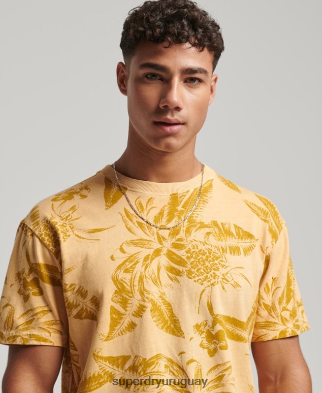 uy Superdry hombres camiseta con estampado sobreteñido amarillo DT2N8Z32 ropa