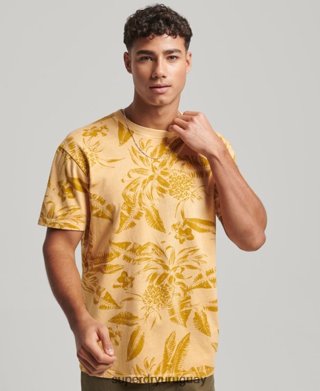 uy Superdry hombres camiseta con estampado sobreteñido amarillo DT2N8Z32 ropa