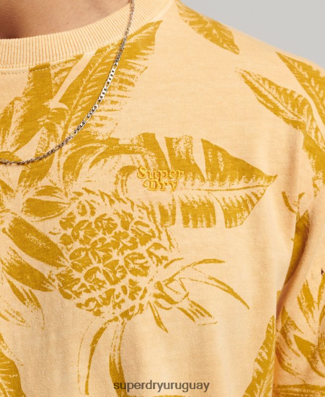 uy Superdry hombres camiseta con estampado sobreteñido amarillo DT2N8Z32 ropa