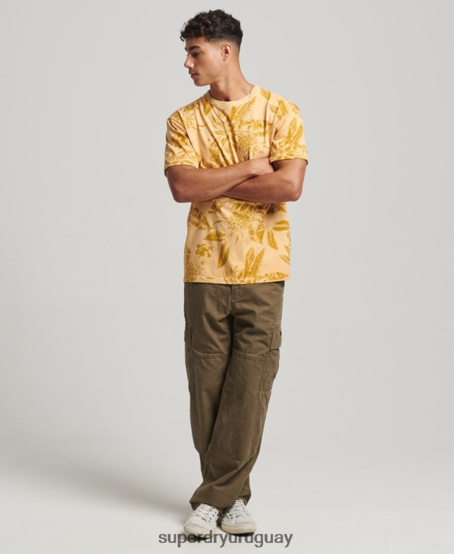 uy Superdry hombres camiseta con estampado sobreteñido amarillo DT2N8Z32 ropa