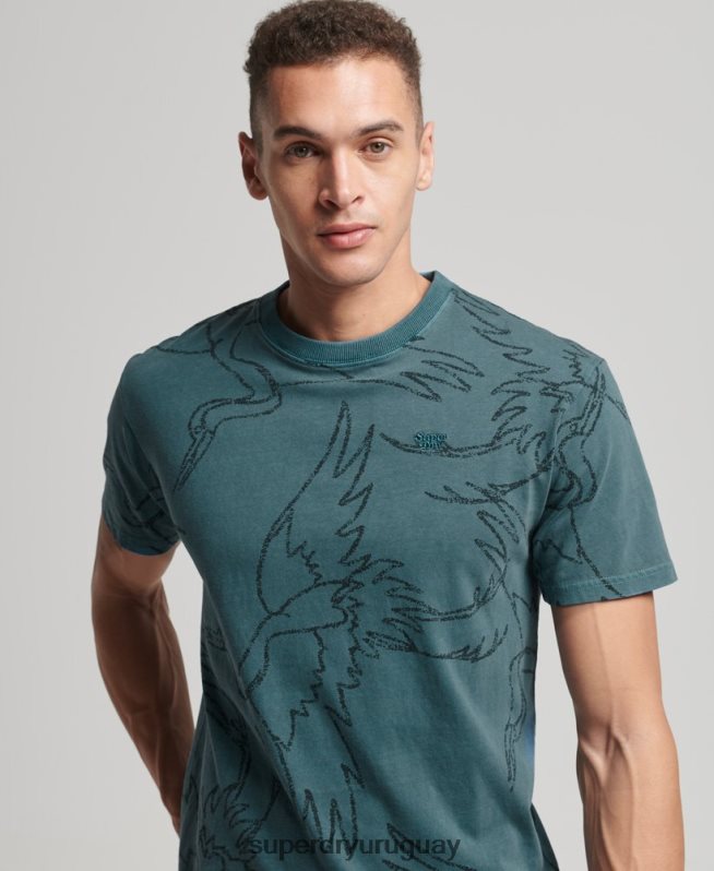 uy Superdry hombres camiseta con estampado sobreteñido azul DT2N8Z50 ropa