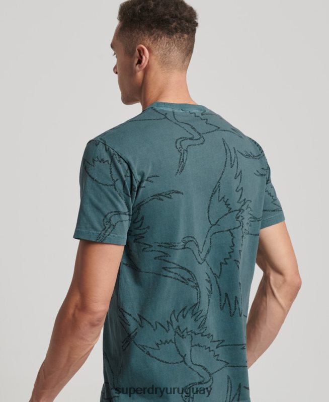uy Superdry hombres camiseta con estampado sobreteñido azul DT2N8Z50 ropa