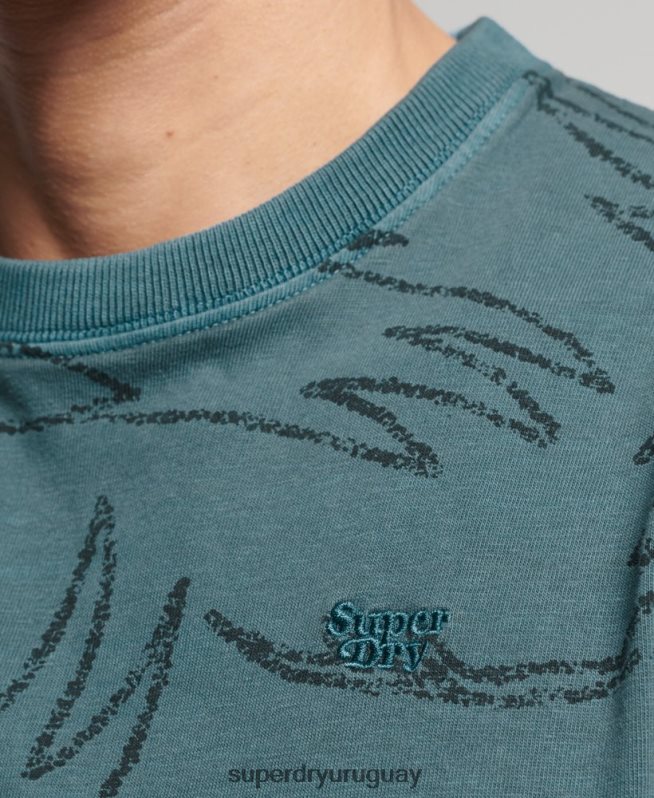 uy Superdry hombres camiseta con estampado sobreteñido azul DT2N8Z50 ropa