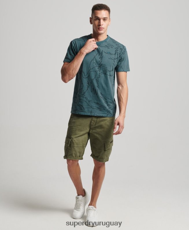 uy Superdry hombres camiseta con estampado sobreteñido azul DT2N8Z50 ropa