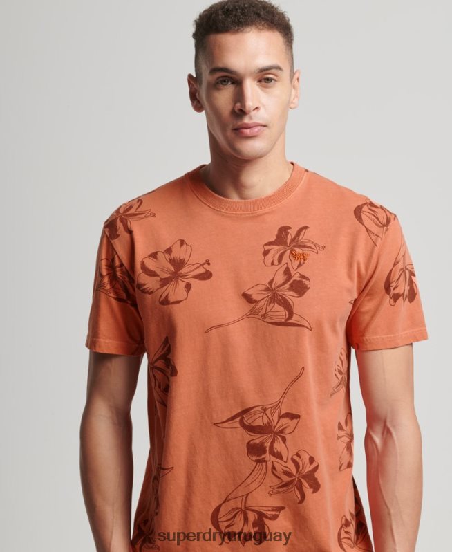 uy Superdry hombres camiseta con estampado sobreteñido naranja DT2N8Z122 ropa