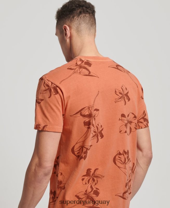 uy Superdry hombres camiseta con estampado sobreteñido naranja DT2N8Z122 ropa