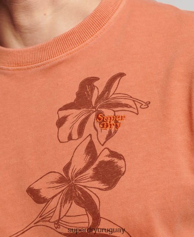 uy Superdry hombres camiseta con estampado sobreteñido naranja DT2N8Z122 ropa