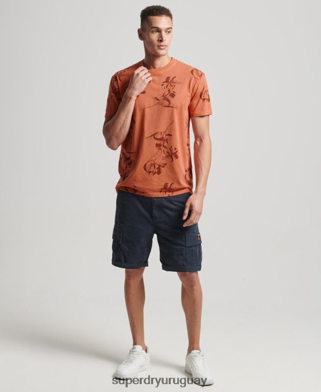 uy Superdry hombres camiseta con estampado sobreteñido naranja DT2N8Z122 ropa