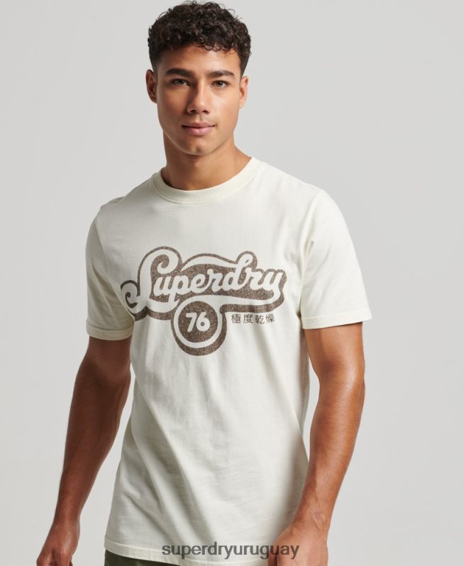 uy Superdry hombres camiseta con guión de nostalgia crema DT2N8Z4971 ropa