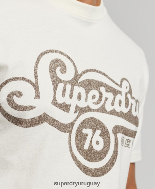 uy Superdry hombres camiseta con guión de nostalgia crema DT2N8Z4971 ropa