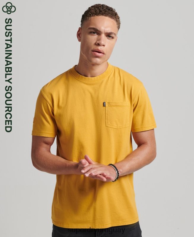 uy Superdry hombres camiseta de algodón orgánico con bolsillo amarillo DT2N8Z4806 ropa