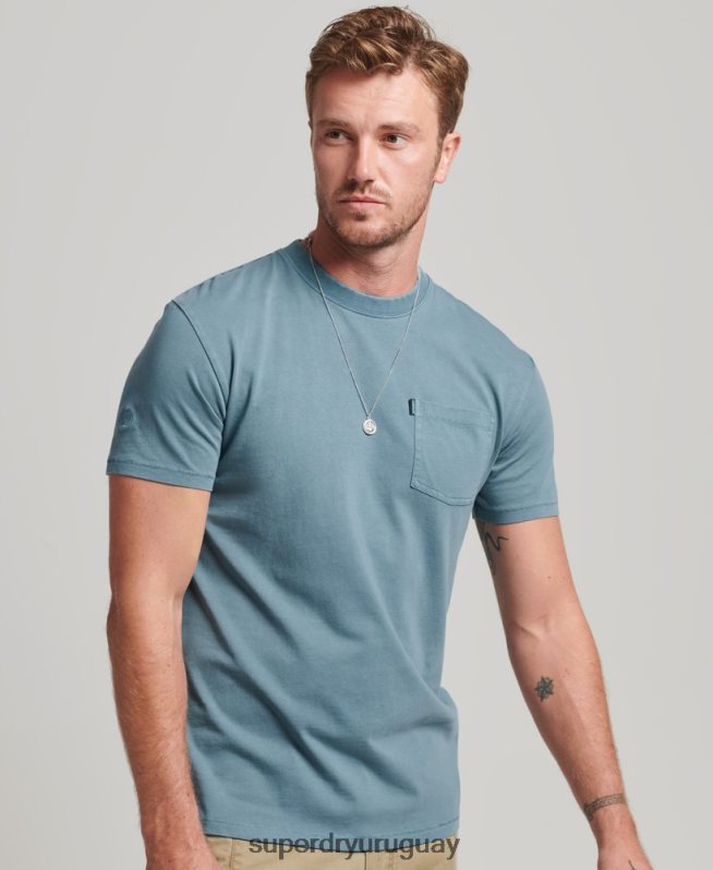 uy Superdry hombres camiseta de algodón orgánico con bolsillo azul DT2N8Z4814 ropa