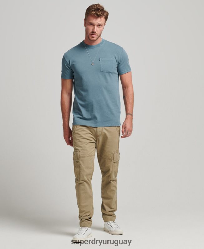 uy Superdry hombres camiseta de algodón orgánico con bolsillo azul DT2N8Z4814 ropa