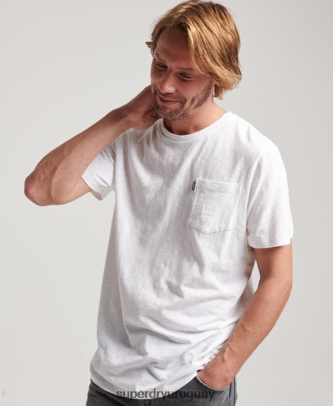 uy Superdry hombres camiseta de algodón orgánico con bolsillo blanco DT2N8Z4904 ropa