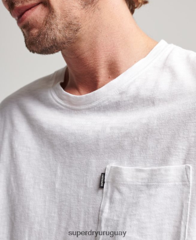 uy Superdry hombres camiseta de algodón orgánico con bolsillo blanco DT2N8Z4904 ropa