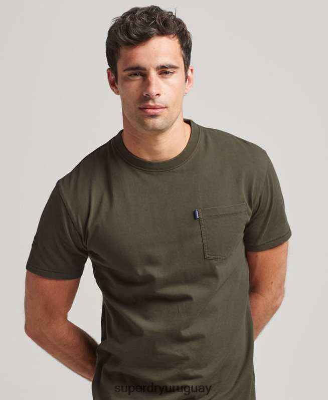 uy Superdry hombres camiseta de algodón orgánico con bolsillo caqui DT2N8Z4869 ropa