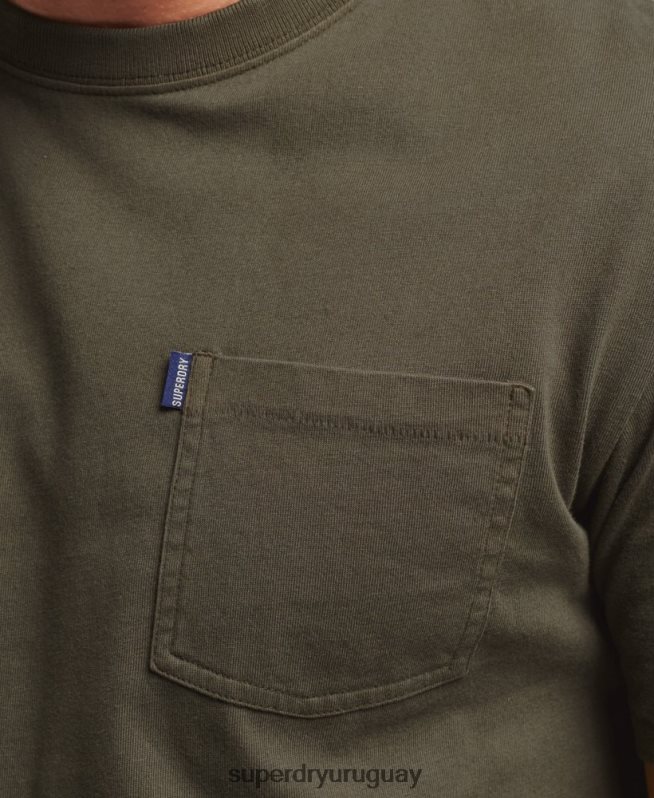 uy Superdry hombres camiseta de algodón orgánico con bolsillo caqui DT2N8Z4869 ropa