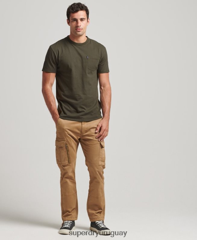 uy Superdry hombres camiseta de algodón orgánico con bolsillo caqui DT2N8Z4869 ropa
