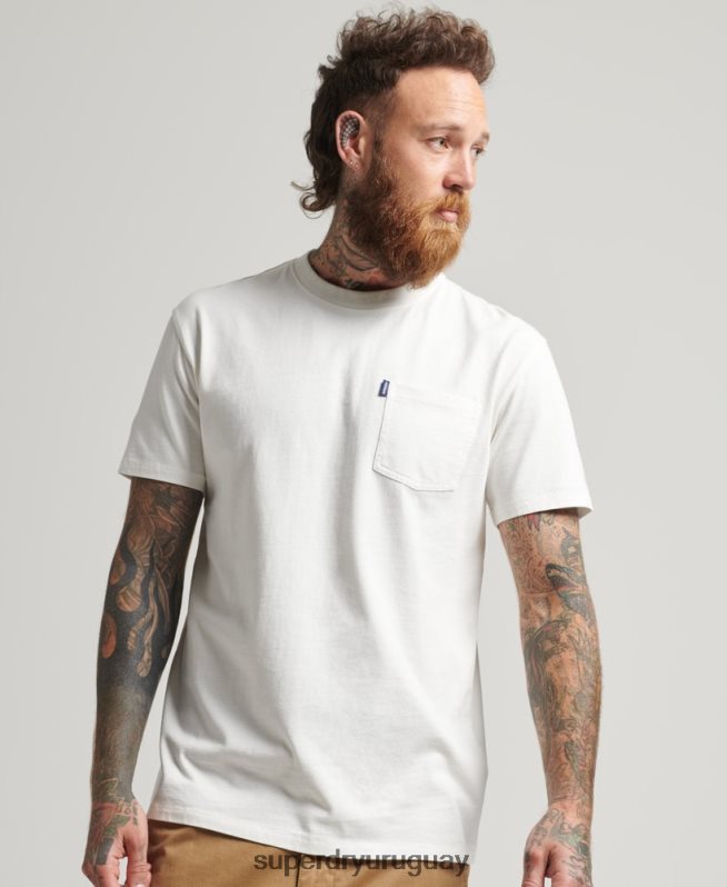 uy Superdry hombres camiseta de algodón orgánico con bolsillo crema DT2N8Z4798 ropa