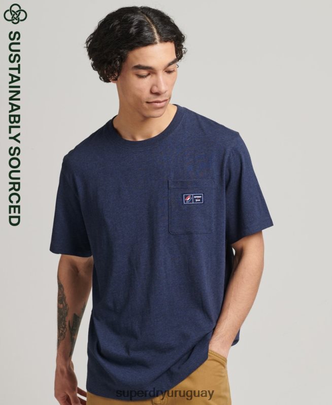 uy Superdry hombres camiseta de algodón orgánico con bolsillo del logo azul DT2N8Z4818 ropa