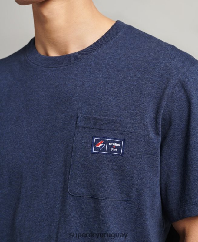 uy Superdry hombres camiseta de algodón orgánico con bolsillo del logo azul DT2N8Z4818 ropa
