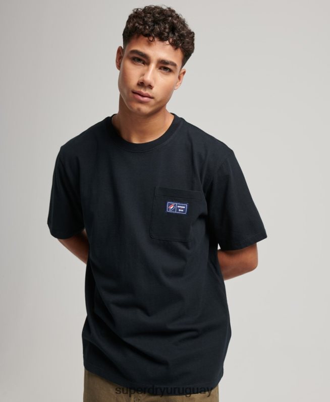 uy Superdry hombres camiseta de algodón orgánico con bolsillo del logo negro DT2N8Z4891 ropa