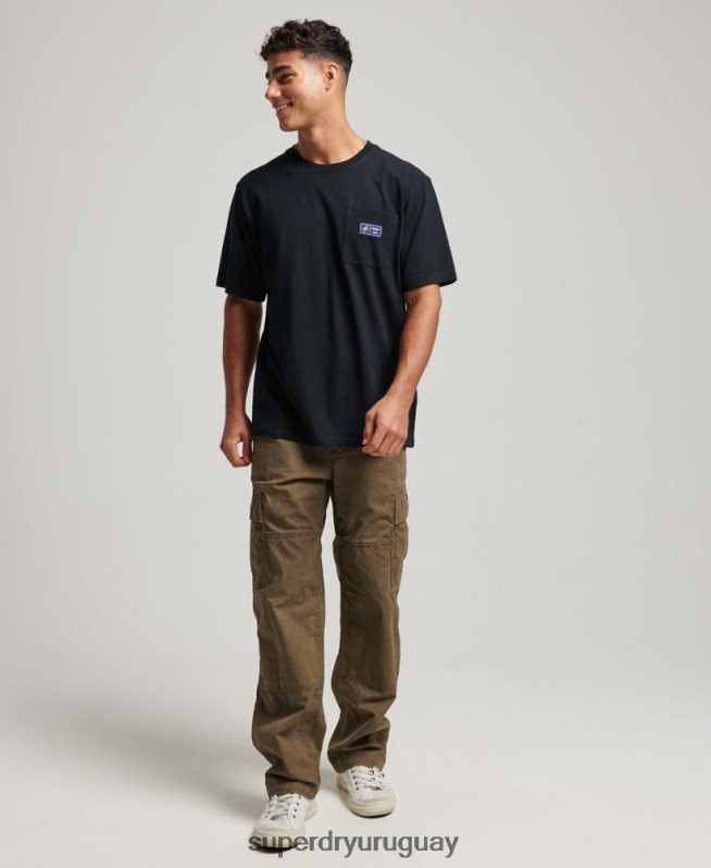 uy Superdry hombres camiseta de algodón orgánico con bolsillo del logo negro DT2N8Z4891 ropa