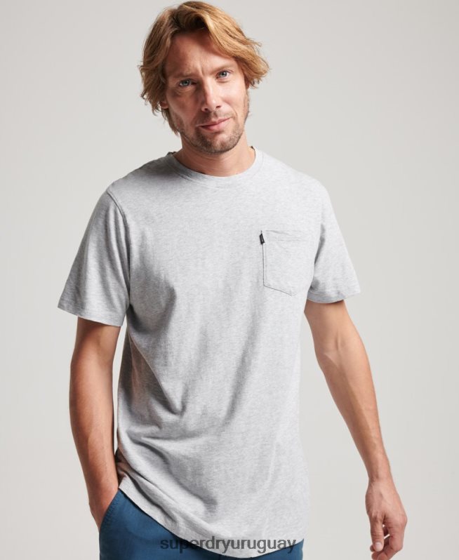 uy Superdry hombres camiseta de algodón orgánico con bolsillo gris claro DT2N8Z4800 ropa