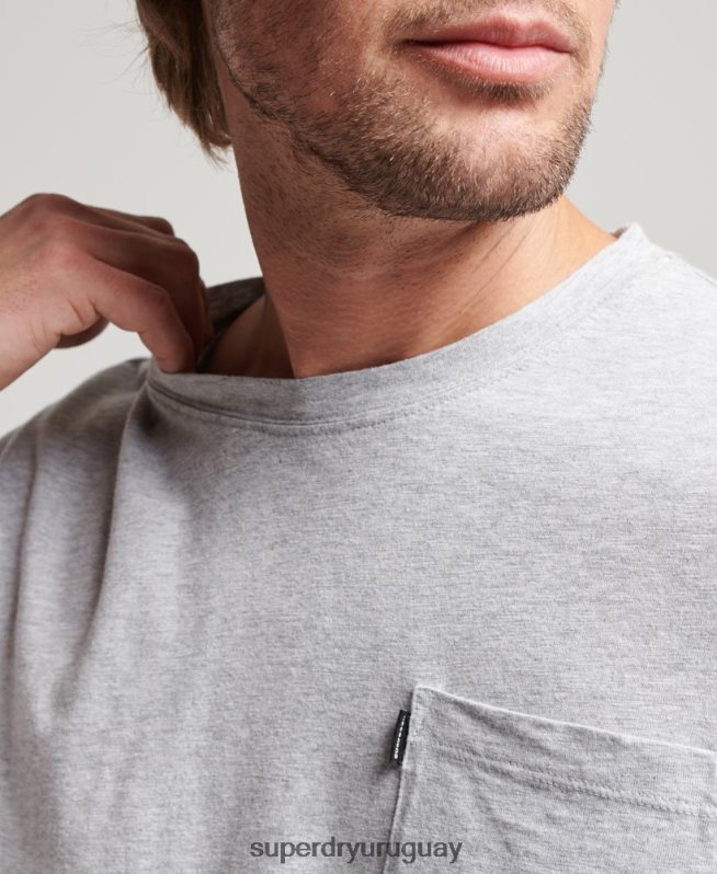 uy Superdry hombres camiseta de algodón orgánico con bolsillo gris claro DT2N8Z4800 ropa