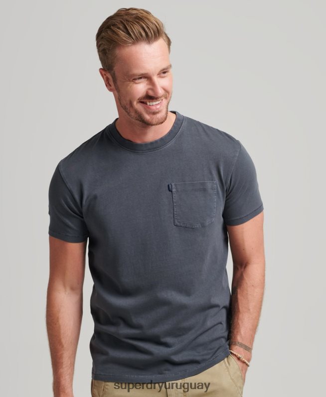 uy Superdry hombres camiseta de algodón orgánico con bolsillo gris oscuro DT2N8Z4938 ropa