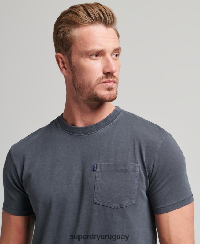 uy Superdry hombres camiseta de algodón orgánico con bolsillo gris oscuro DT2N8Z4938 ropa