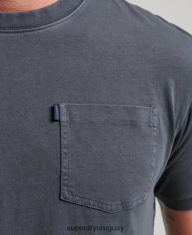 uy Superdry hombres camiseta de algodón orgánico con bolsillo gris oscuro DT2N8Z4938 ropa