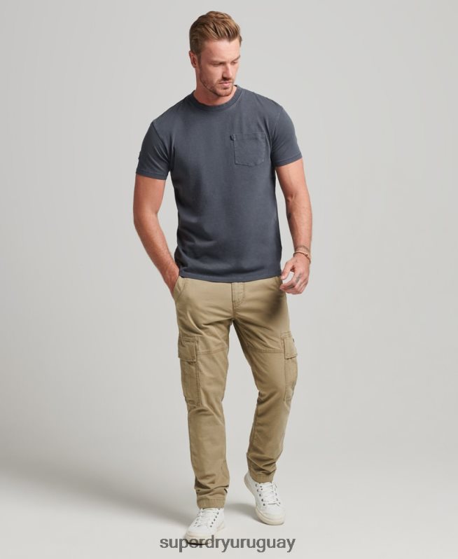 uy Superdry hombres camiseta de algodón orgánico con bolsillo gris oscuro DT2N8Z4938 ropa