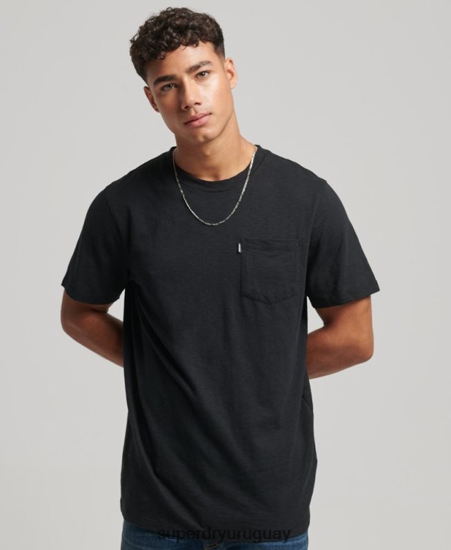 uy Superdry hombres camiseta de algodón orgánico con bolsillo negro DT2N8Z4931 ropa