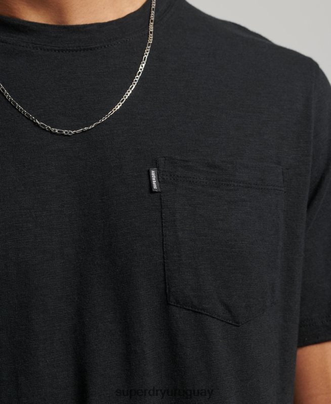 uy Superdry hombres camiseta de algodón orgánico con bolsillo negro DT2N8Z4931 ropa