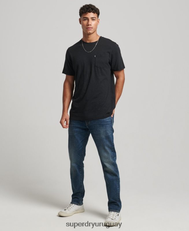 uy Superdry hombres camiseta de algodón orgánico con bolsillo negro DT2N8Z4931 ropa