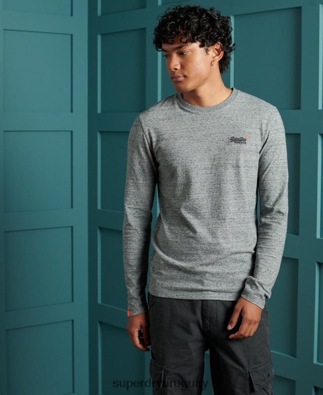 uy Superdry hombres camiseta de algodón orgánico con bordado vintage gris DT2N8Z6477 ropa