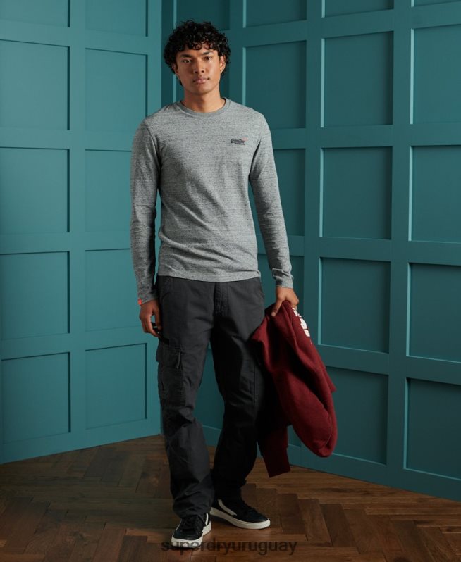 uy Superdry hombres camiseta de algodón orgánico con bordado vintage gris DT2N8Z6477 ropa