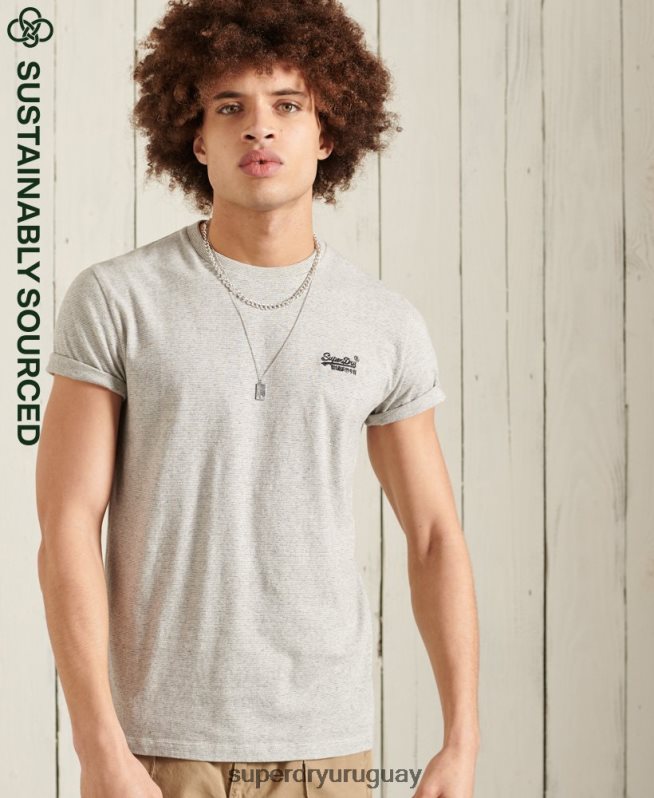 uy Superdry hombres camiseta de algodón orgánico con bordado vintage gris claro DT2N8Z4978 ropa