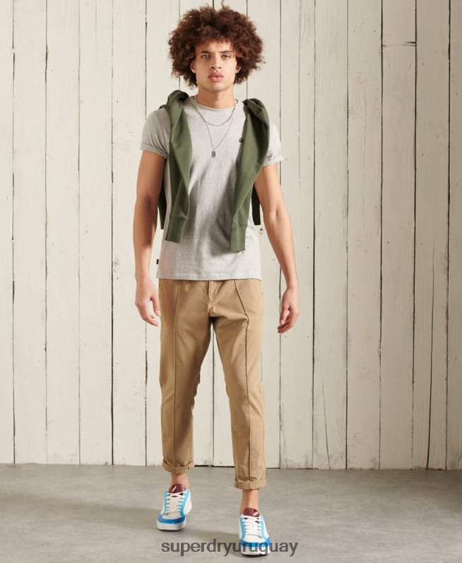 uy Superdry hombres camiseta de algodón orgánico con bordado vintage gris claro DT2N8Z4978 ropa