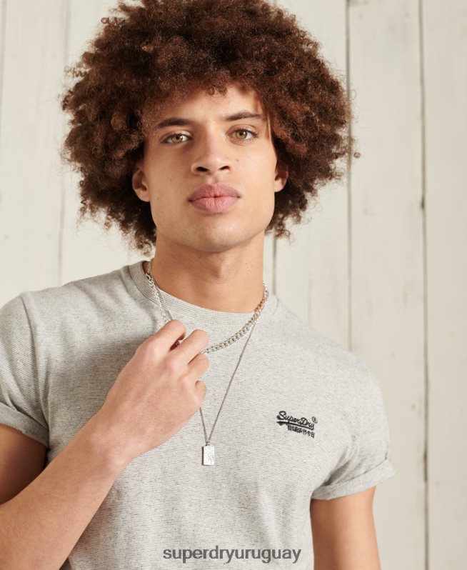 uy Superdry hombres camiseta de algodón orgánico con bordado vintage gris claro DT2N8Z4978 ropa