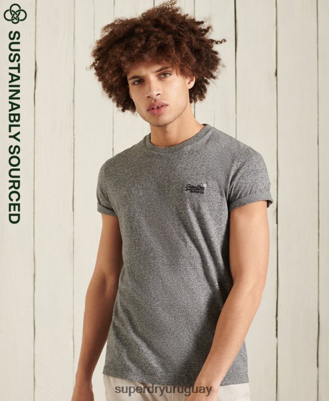 uy Superdry hombres camiseta de algodón orgánico con bordado vintage gris oscuro DT2N8Z4962 ropa