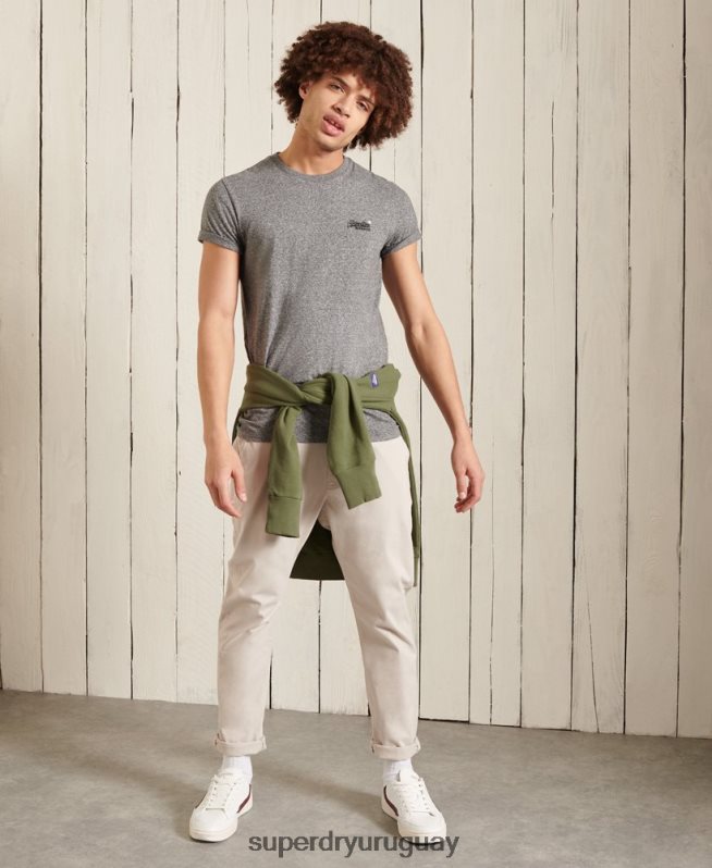 uy Superdry hombres camiseta de algodón orgánico con bordado vintage gris oscuro DT2N8Z4962 ropa