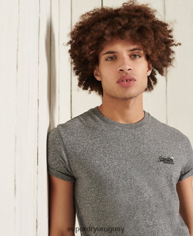 uy Superdry hombres camiseta de algodón orgánico con bordado vintage gris oscuro DT2N8Z4962 ropa