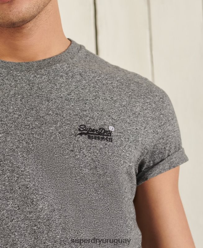 uy Superdry hombres camiseta de algodón orgánico con bordado vintage gris oscuro DT2N8Z4962 ropa