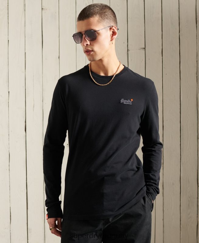 uy Superdry hombres camiseta de algodón orgánico con bordado vintage negro DT2N8Z6502 ropa