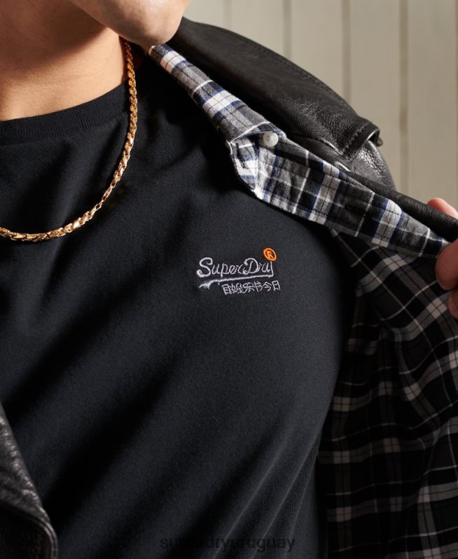 uy Superdry hombres camiseta de algodón orgánico con bordado vintage negro DT2N8Z6502 ropa
