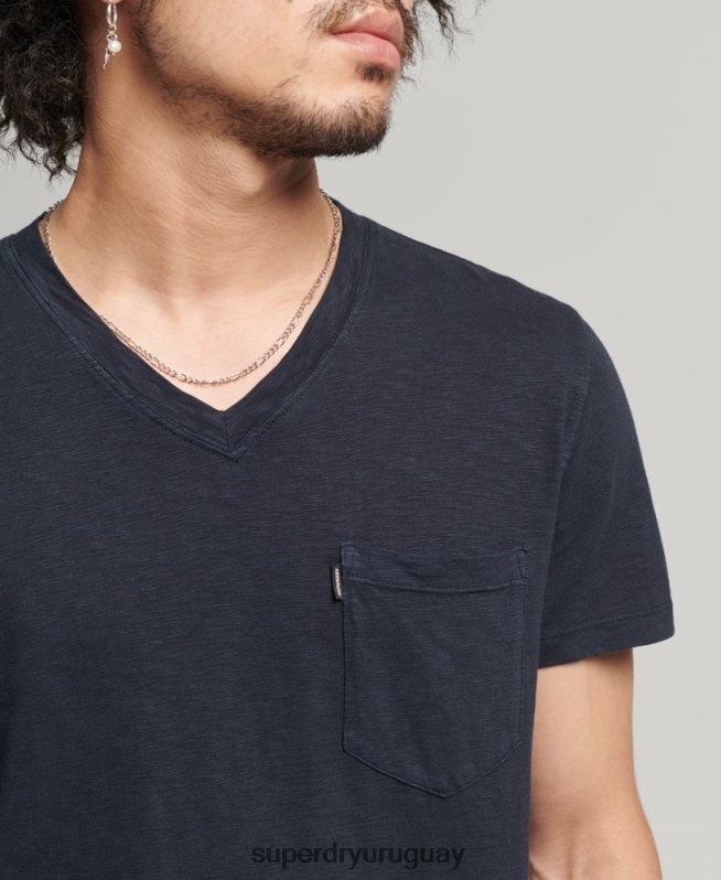 uy Superdry hombres camiseta de algodón orgánico con cuello de pico y bolsillo flameado Armada DT2N8Z4807 ropa