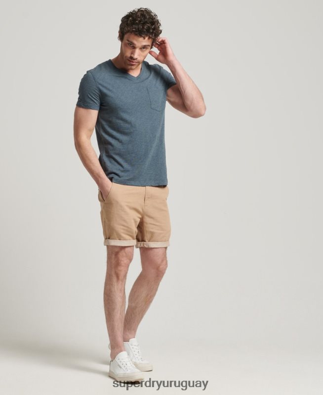 uy Superdry hombres camiseta de algodón orgánico con cuello de pico y bolsillo flameado azul DT2N8Z4819 ropa