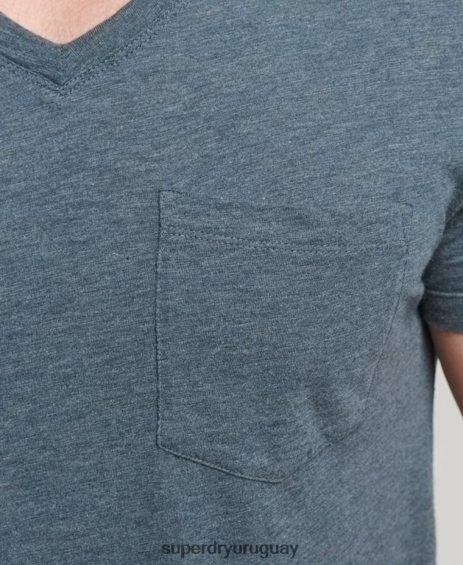 uy Superdry hombres camiseta de algodón orgánico con cuello de pico y bolsillo flameado azul DT2N8Z4819 ropa
